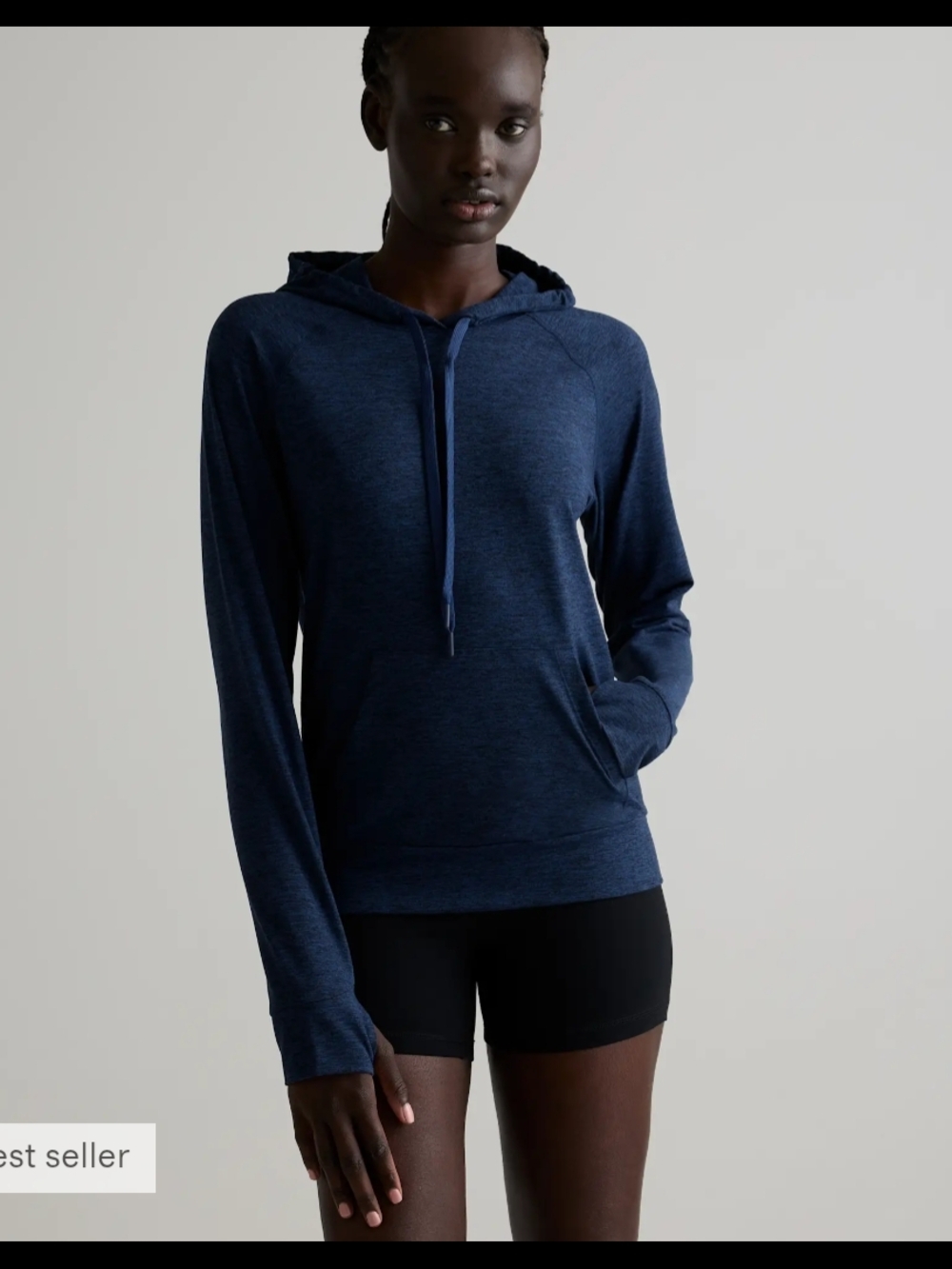 Quince FlowKnit Pullover Hoodie Top Womens S Heathered Navy Blue Stretch Soft